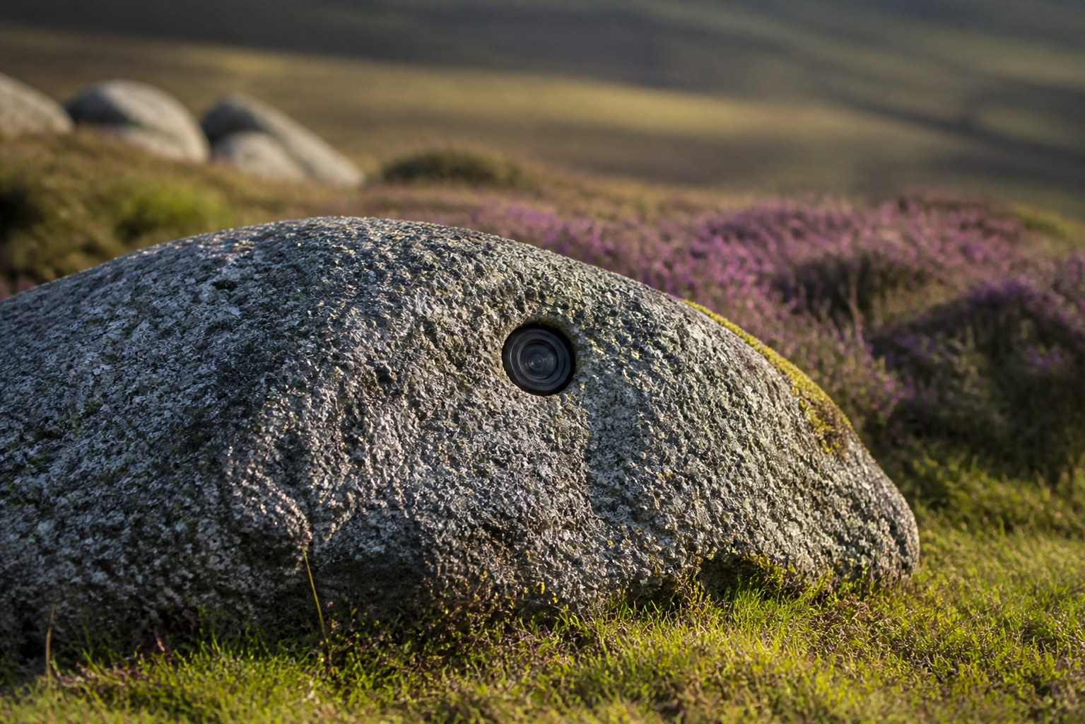 Granite-style artificial rock with a discreet integrated security camera