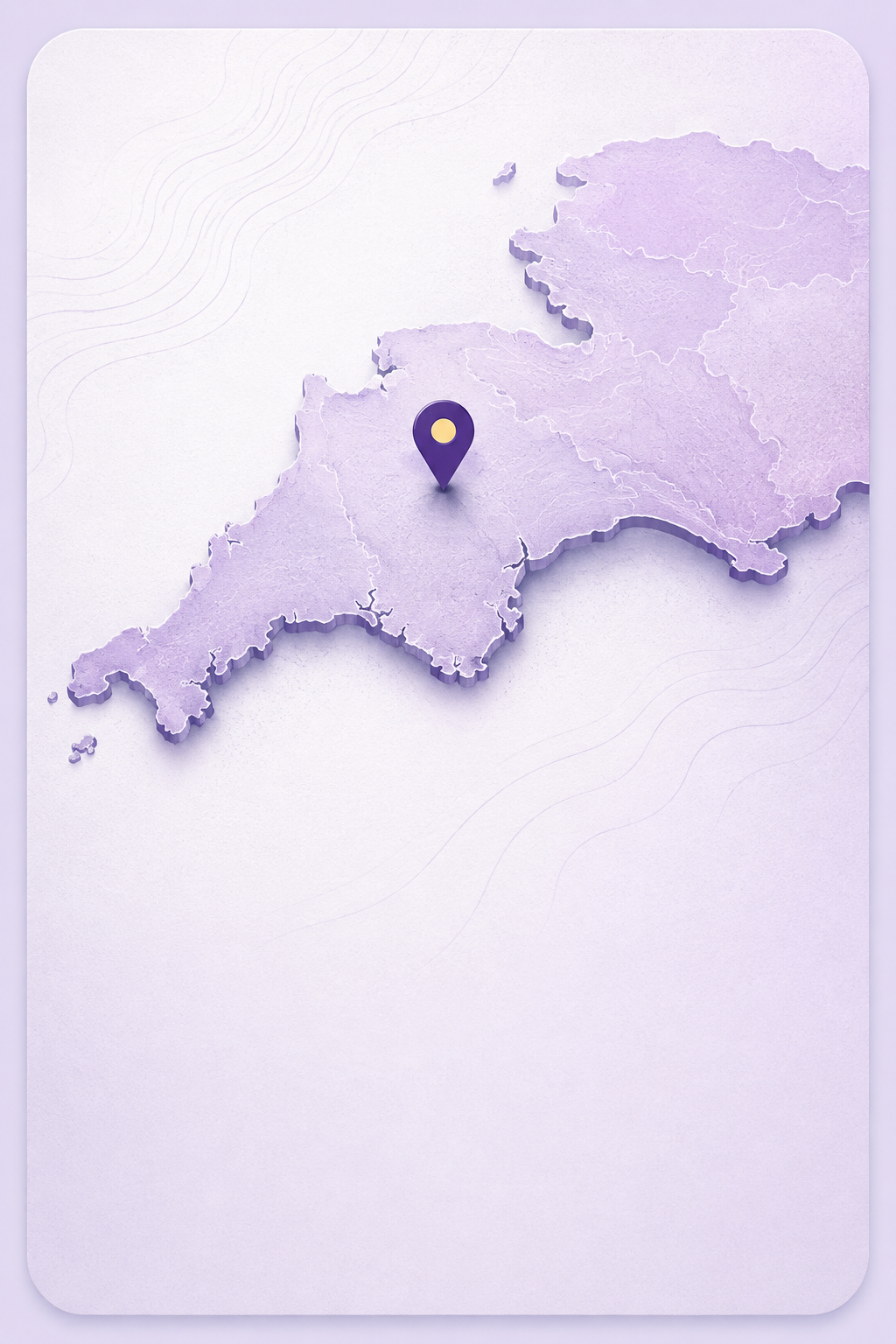 Stylised South West England coverage map with Devon location marker